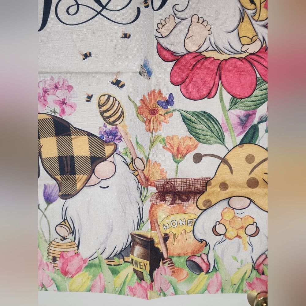 Hello Spring Flag 39.5"×28"Double Sided Trick or Banner Gnomes Flowers Polyester - Picture 4 of 6
